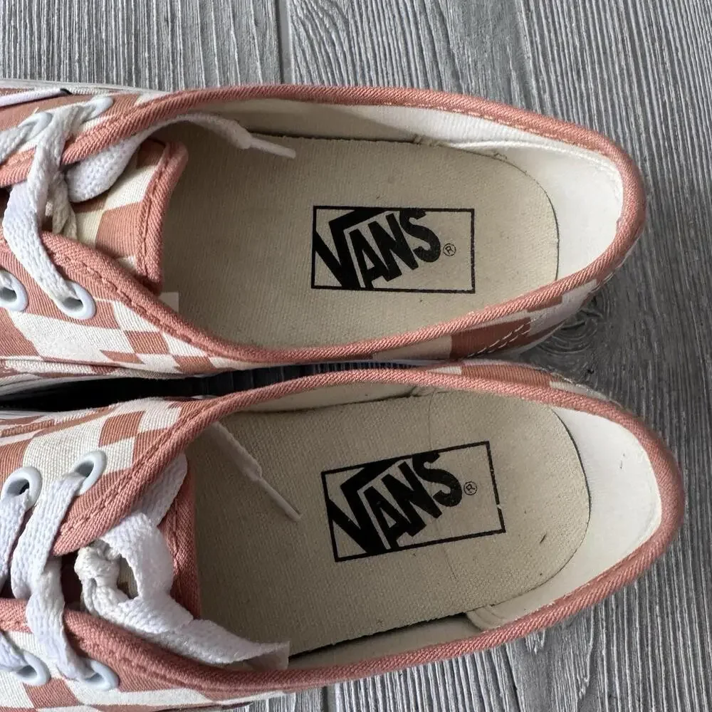 Vans Authentic Platform Sneakers Tan Checker Pixel Low Top Womens 7.5 Stacked - Picture 10 of 11